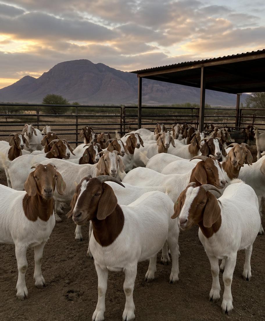 Farmer inspecting a Boer goat